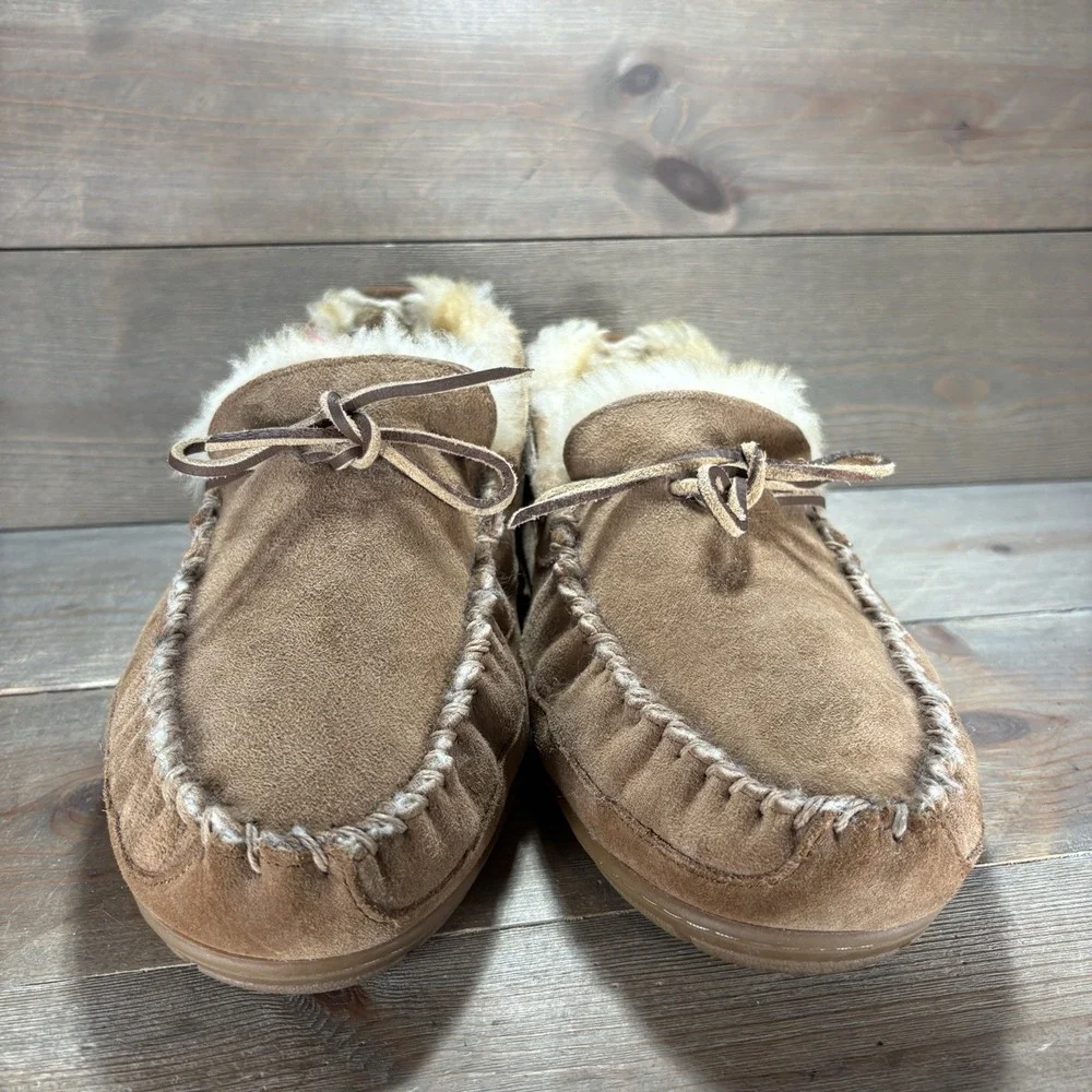 ll bean wicked good mens size 13 wide shoes brown suede shearling lined slippers